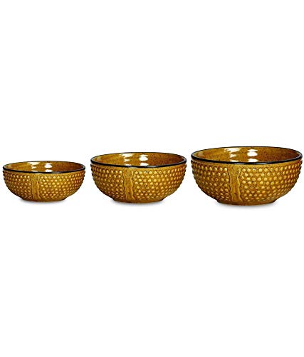 Caffeine Handmade Ceramic Stoneware Mustard bubble Serving Bowl (Set of 3) - Caffeine Premium Stoneware