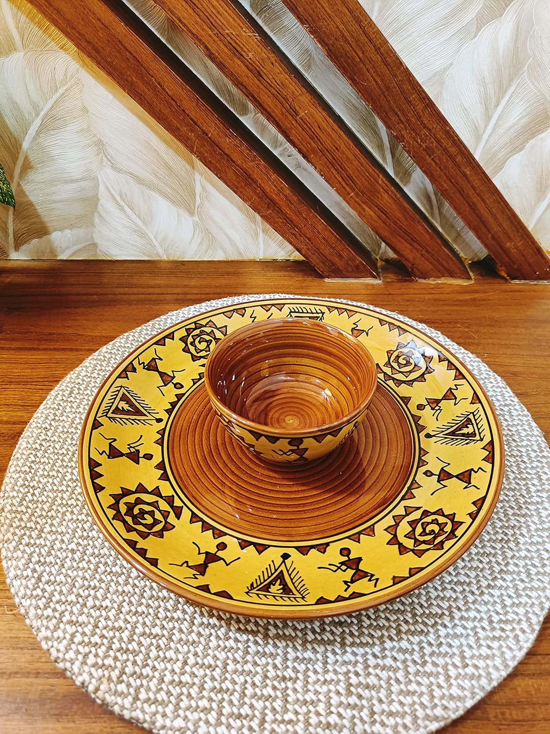 Caffeine Ceramic Handmade Mustard Brown Romani Dinner (Set of 4)