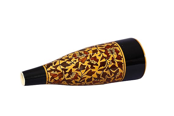 Handmade mustard brown leaf printed ceramic vase with textured design and stylish finish, perfect for modern home and office décor