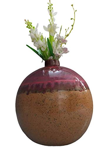 Caffeine Ceramic Handmade Mustard & Pink Studio Matki Shape Flower Vase (set of 1)