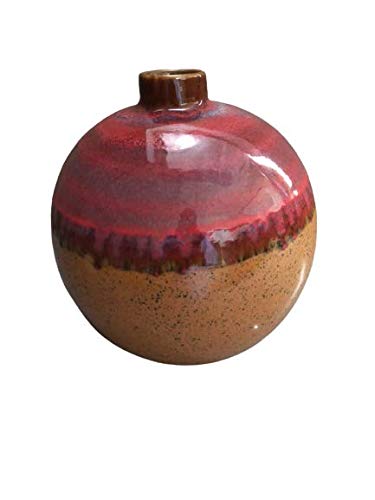 Caffeine Ceramic Handmade Mustard & Pink Studio Matki Shape Flower Vase (set of 1)