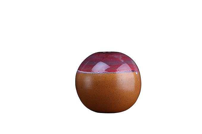 Hand-painted mustard and red ceramic vase designed for elegant home decor and stylish floral arrangements.