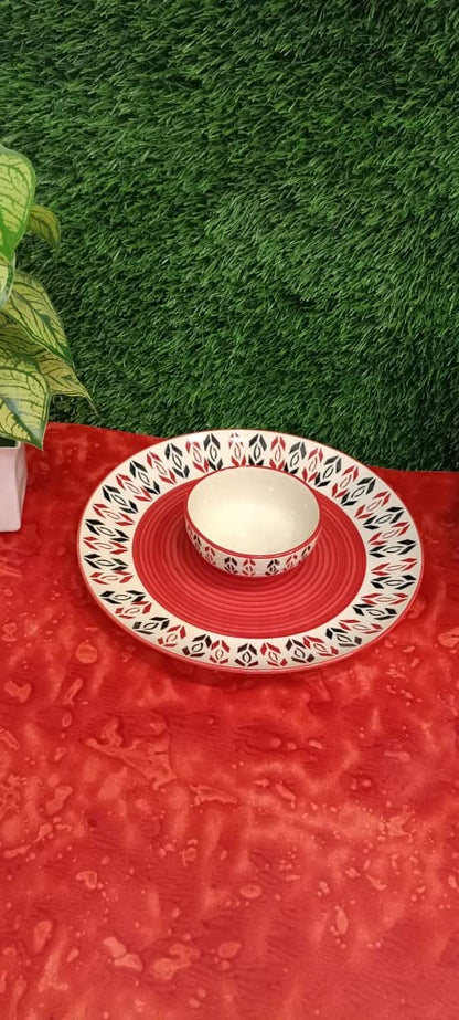 Caffeine Ceramic Handmade Orange Arrow Pattern Combo Dinner set (2 pcs.)