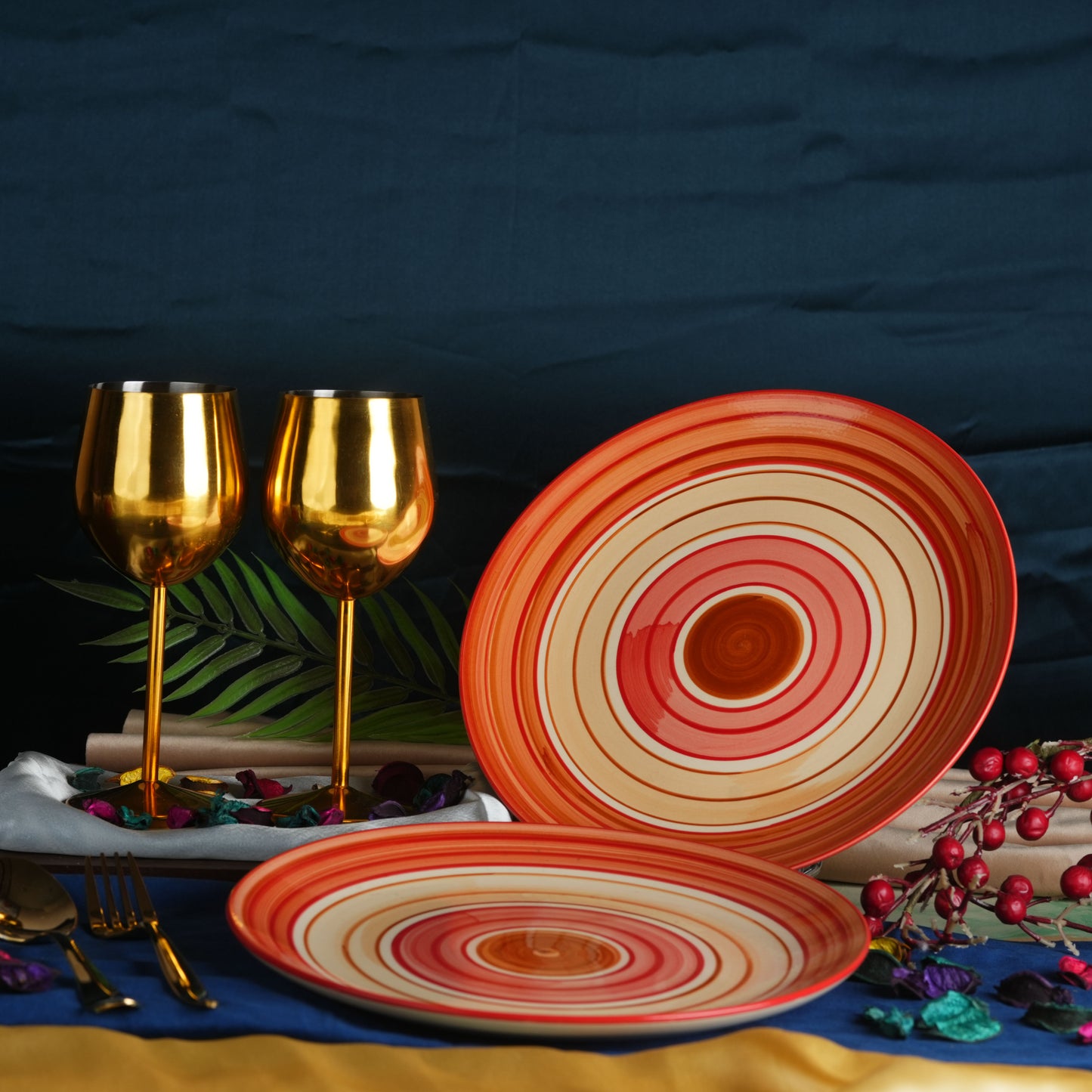 Caffeine Ceramic Handmade Stoneware Orange Beige Dinner Plate 10" inch Set of 2 - Caffeine Premium Stoneware