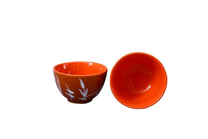 Caffeine Ceramic Handmade Orange Bamboo Dessert Bowls – (Set of 2, 150 ml) - Caffeine Premium Stoneware
