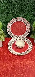 caffeine Ceramic Handmade Orange Arrow Pattern Combo Dinner Set (Set of 3) pcs - Caffeine Premium Stoneware