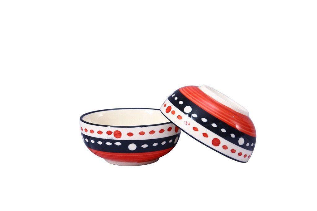 Caffeine Ceramic Handmade Orange Doodles Dessert Bowl (Set of 2, 150 ml) - Caffeine Premium Stoneware