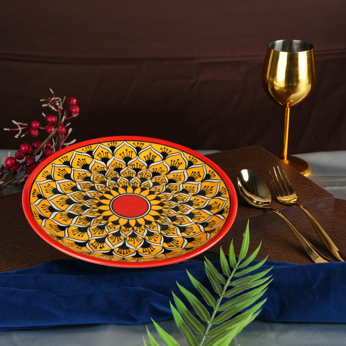 Caffeine Ceramic Handmade Stoneware Orange Morocco Dinner Plates set of 4 - Caffeine Premium Stoneware