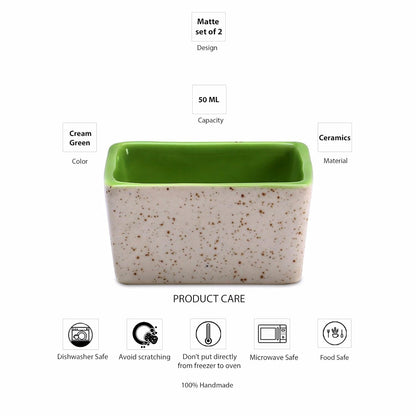 Caffeine Ceramic Stoneware Handmade Cream and Green Dip & Sauce Bowl (Set of 2,50ml) - Caffeine Premium Stoneware
