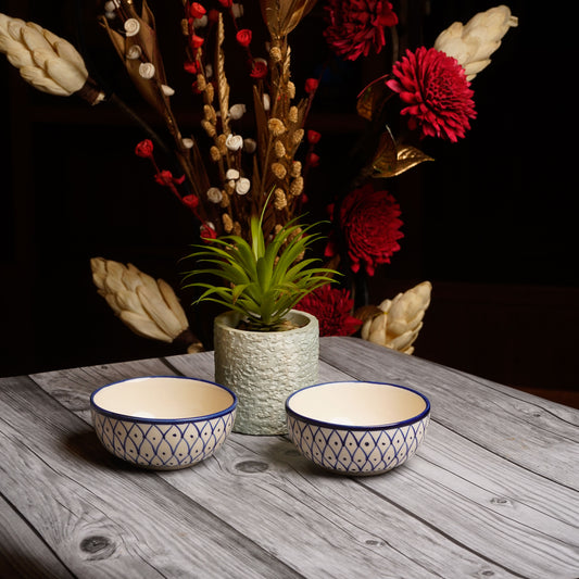 Caffeine Ceramic Handmade Blue Spider Design katori Bowl ( Set of 2) - Caffeine Premium Stoneware