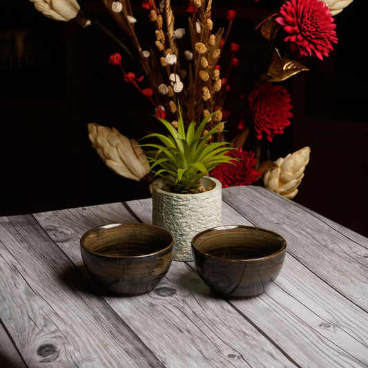 Caffeine Ceramic Handmade Wooden Metallic katori Bowl (Set of 4) - Caffeine Premium Stoneware