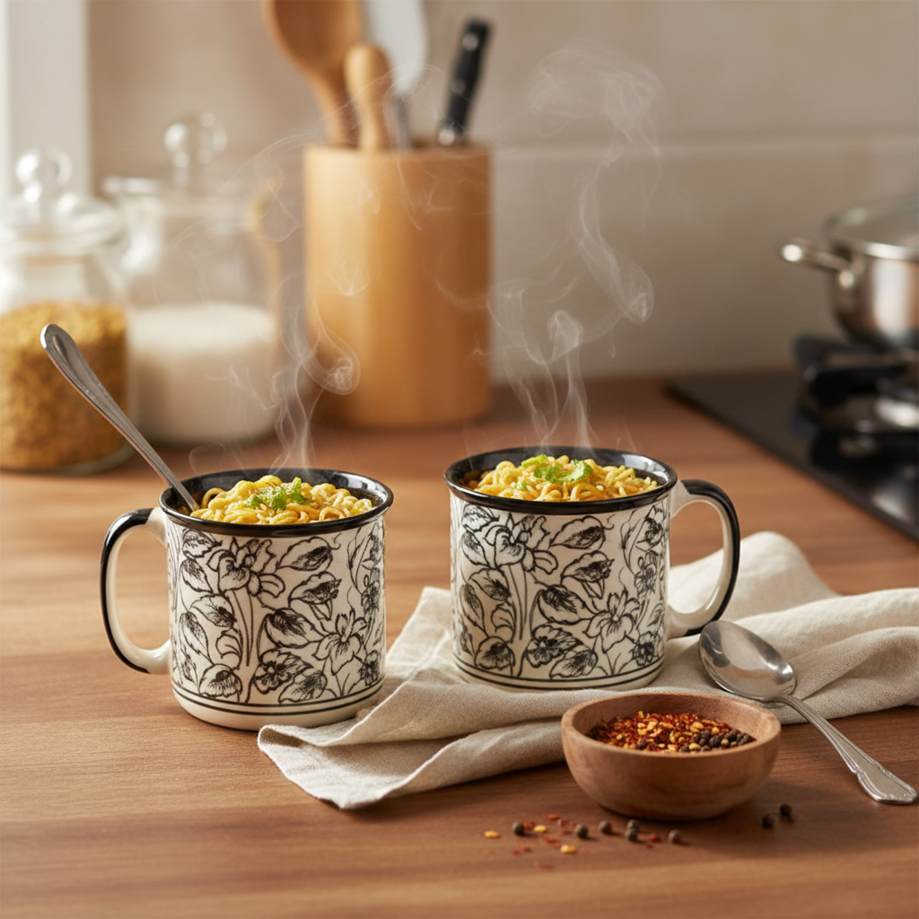 Caffeine Ceramic Handmade Black Perru Maggie Mug (Set of 6)