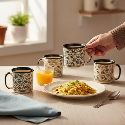 Caffeine Ceramic Handmade Black Perru Maggie Mug (Set of 6)