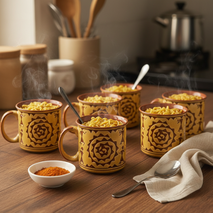 Caffeine Ceramic Handmade Mustard Romani Maggie Mug (Set of 6)