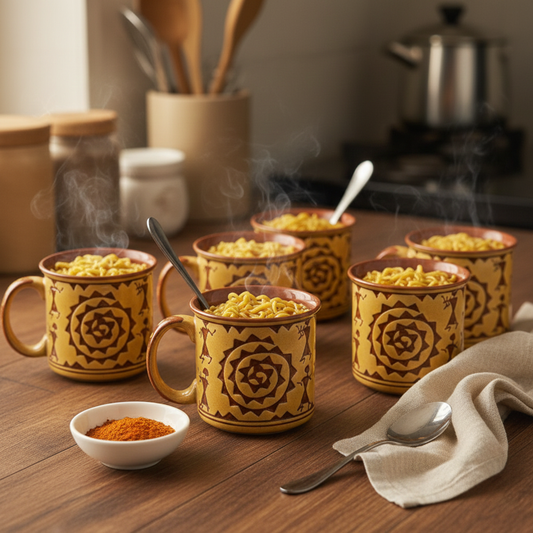 Caffeine Ceramic Handmade Mustard Romani Maggie Mug (Set of 6)