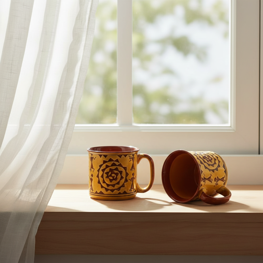 Caffeine Ceramic Handmade Mustard Romani Maggie Mug (Set of 6)