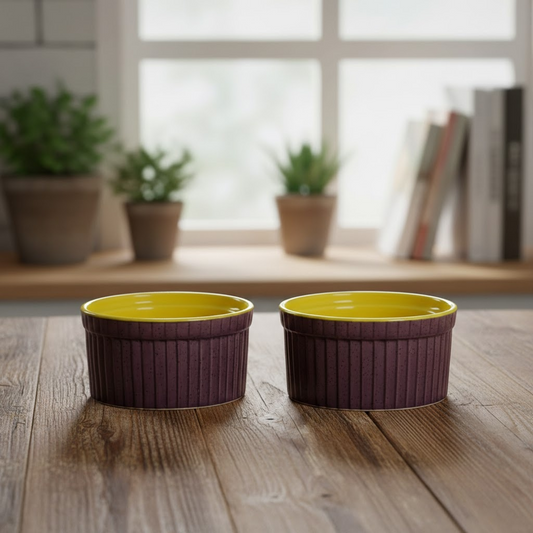 Caffeine Ceramic Handmade Purple And Yellow Ramekins Bowl- (Set of 2)