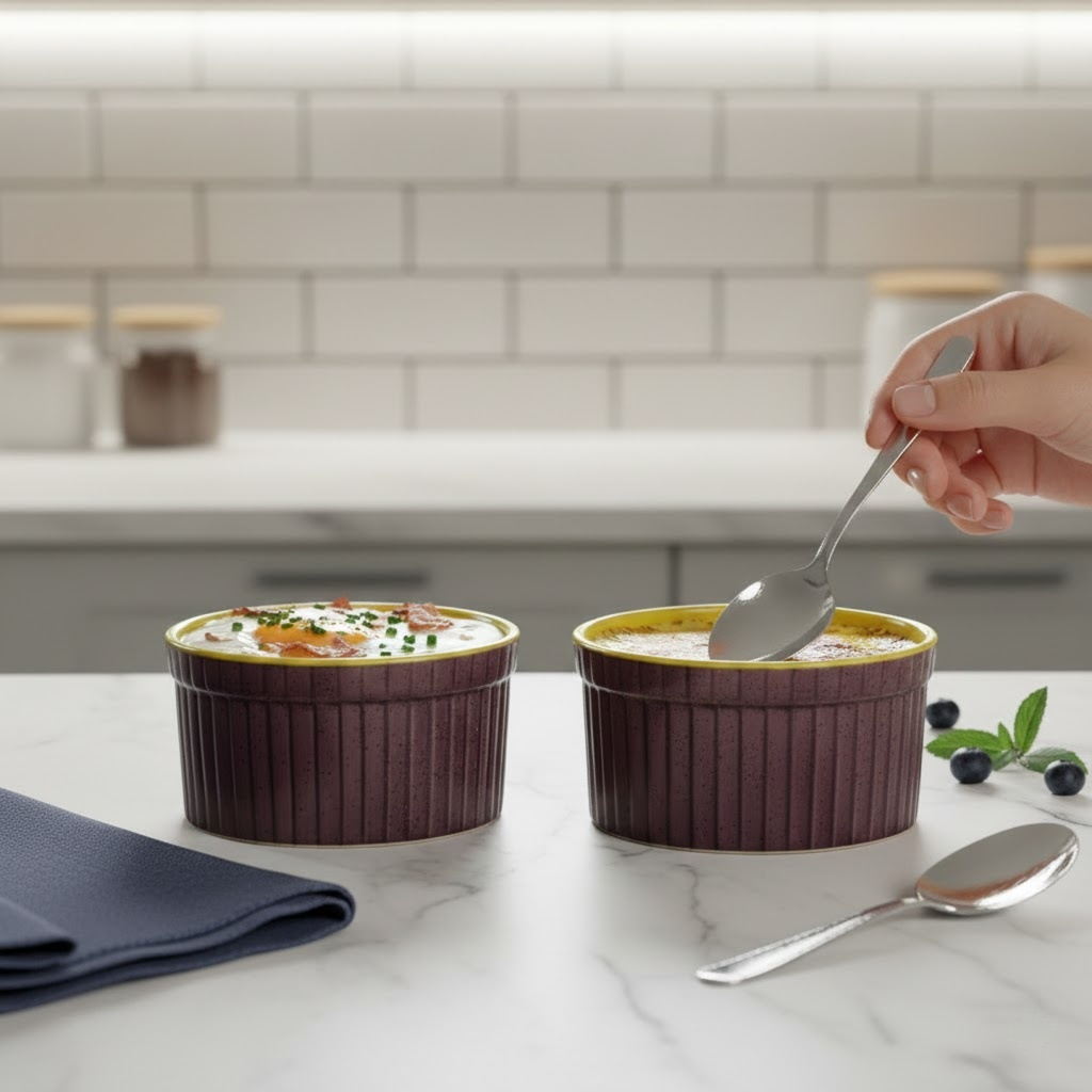 Caffeine Ceramic Handmade Purple And Yellow Ramekins Bowl- (Set of 2)