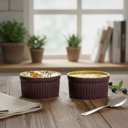 Caffeine Ceramic Handmade Purple And Yellow Ramekins Bowl- (Set of 2)
