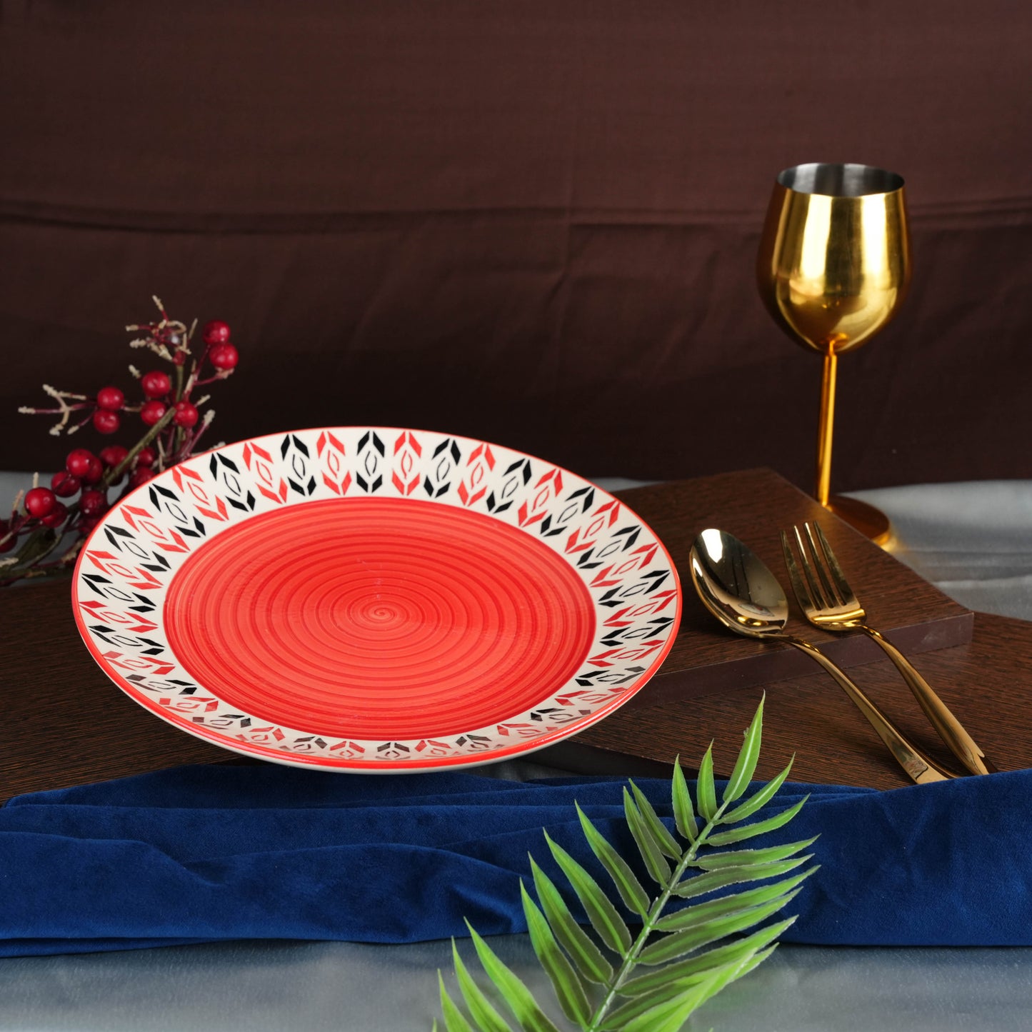 caffeine Ceramic Handmade Orange Arrow Pattern Combo Dinner Set (Set of 3) pcs - Caffeine Premium Stoneware