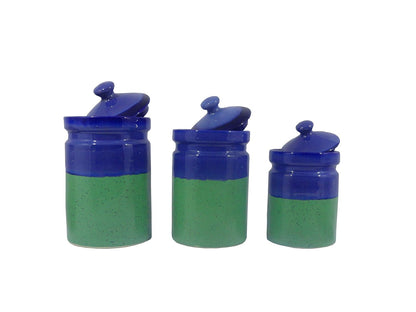 Caffeine Handmade Stoneware Ceramic Blue & Green Studio Barni/Pickle Jar (Set of 3) - Caffeine Premium Stoneware