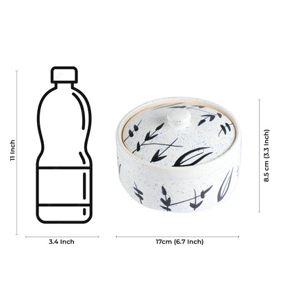 Caffeine Ceramic Handmade white Bamboo Casserole  Set of 3 (1 Large, 1 Medium and 1 Small, White and Black) - Caffeine Premium Stoneware