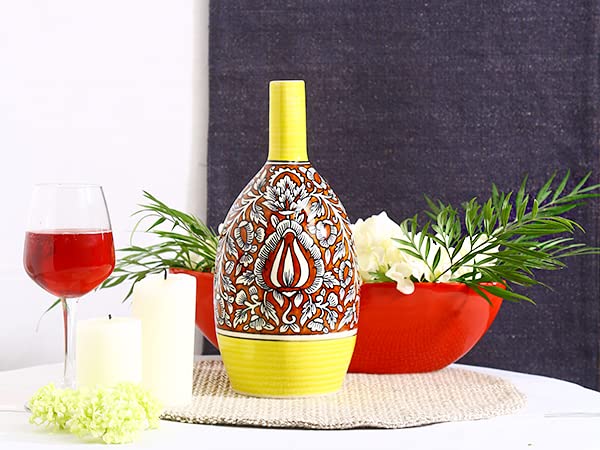Decorative handmade ceramic Mughal elite oval vase for modern and traditional interiors