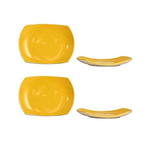 Caffeine Ceramic Handmade Yellow Glossy Rectangular Snack Plate (Set of 6)