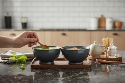 Premium Ceramic bowl katori set of 2 in Black