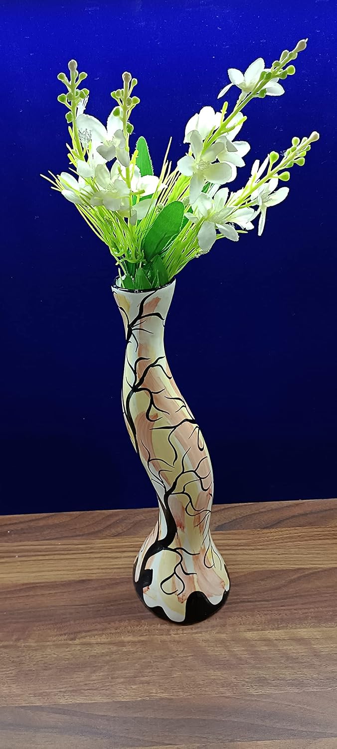 Premium handmade ceramic flower vase with multi color tree print, elegant home decor accent for living room and bedroom