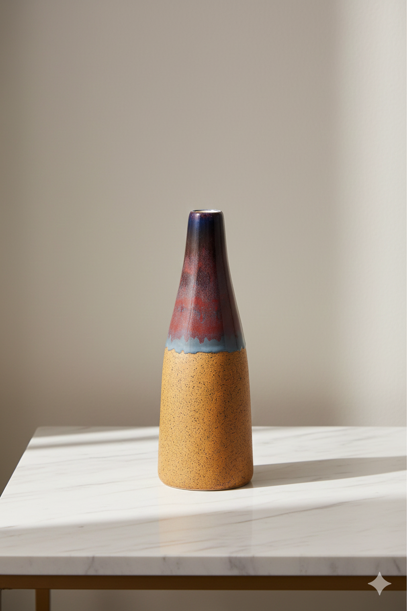 Vase with gradient color design on a marble surface