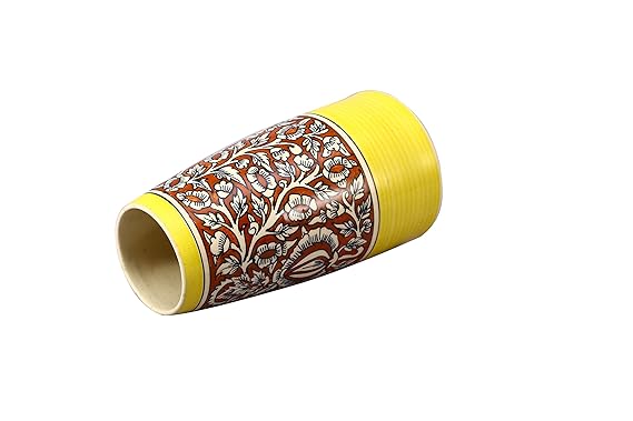 T: Handcrafted yellow ceramic vase with premium detailing, perfect for enhancing home interiors.