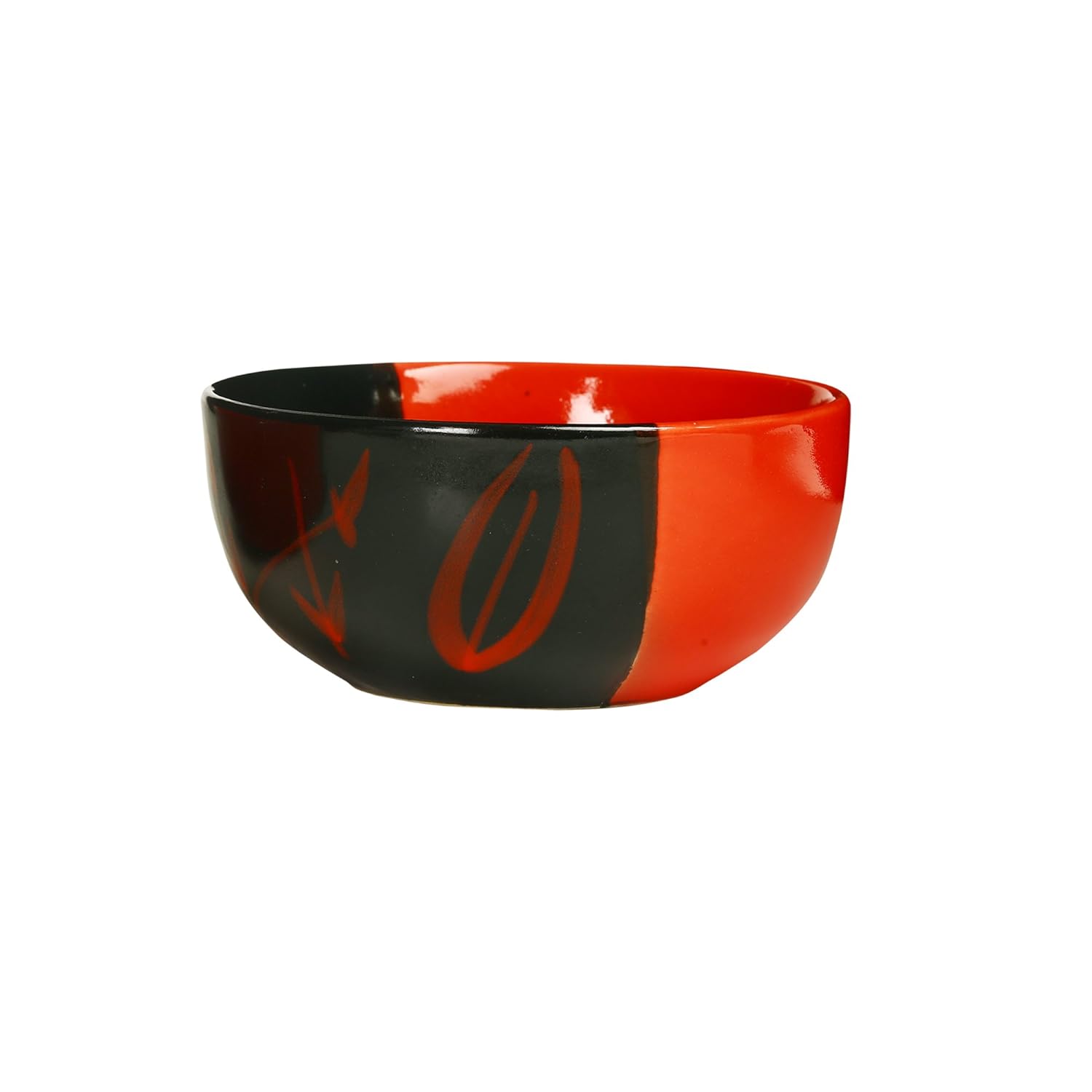 Caffeine Ceramic Handmade Red and Black Bamboo Glossy Soup Bowls with Spoon (Set of 2) - Caffeine Premium Stoneware