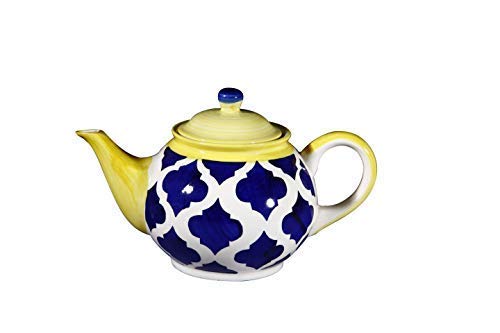 Caffeine Ceramic Handmade Blue umrao Printed Tea Sets (Set of 15 pcs) - Caffeine Premium Stoneware