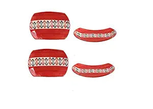 Caffeine Ceramic Handmade Red Arrow Pattern Snack Plate 7 inch