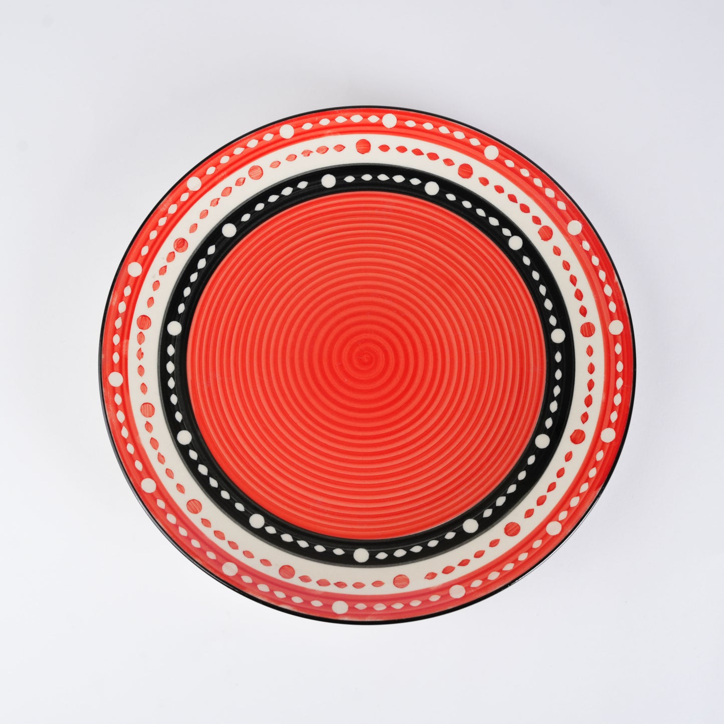 Caffeine Ceramic Handmade Red & Black Dotted Dinner Plate set of 4 - Caffeine Premium Stoneware