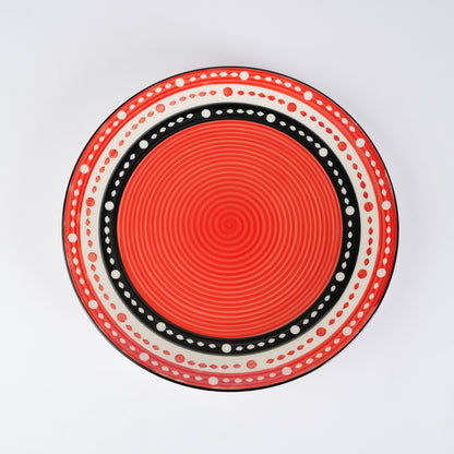 Caffeine Ceramic Handmade Red & Black Dotted Dinner Plate set of 4 - Caffeine Premium Stoneware