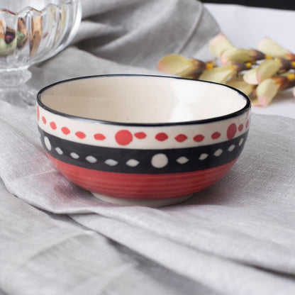 Caffeine Ceramic Handmade Red & Black Dotted Combo Dinner Set ( 2 Dinner Plate , 2 Katori Bowl )