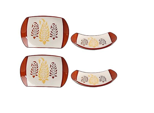 Caffeine Ceramic Handmade Red Bota Glossy Snack Plate (set 4)