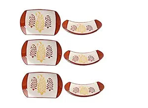 Caffeine Ceramic Handmade Red Bota Glossy Snack Plate (set 6)