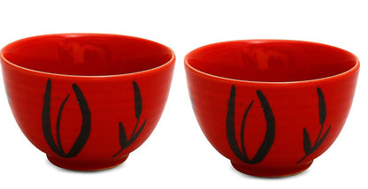 Caffeine Ceramic Handmade Red Bamboo Dessert Bowl (Set of 2, 150 ml) - Caffeine Premium Stoneware