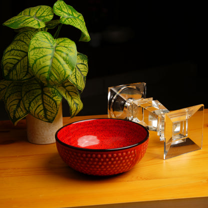 Caffeine Ceramic Handmade Red Bubble Serving Bowl (Set of 3) - Caffeine Premium Stoneware