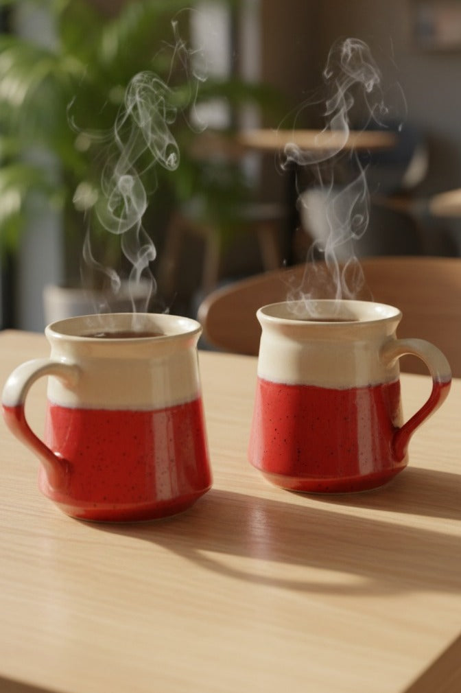 Two-Tone_Red_Cream_Ceramic_Coffee_Mug_Premium_Handmade_Stoneware_Cup - Caffeine Premium Ceramic