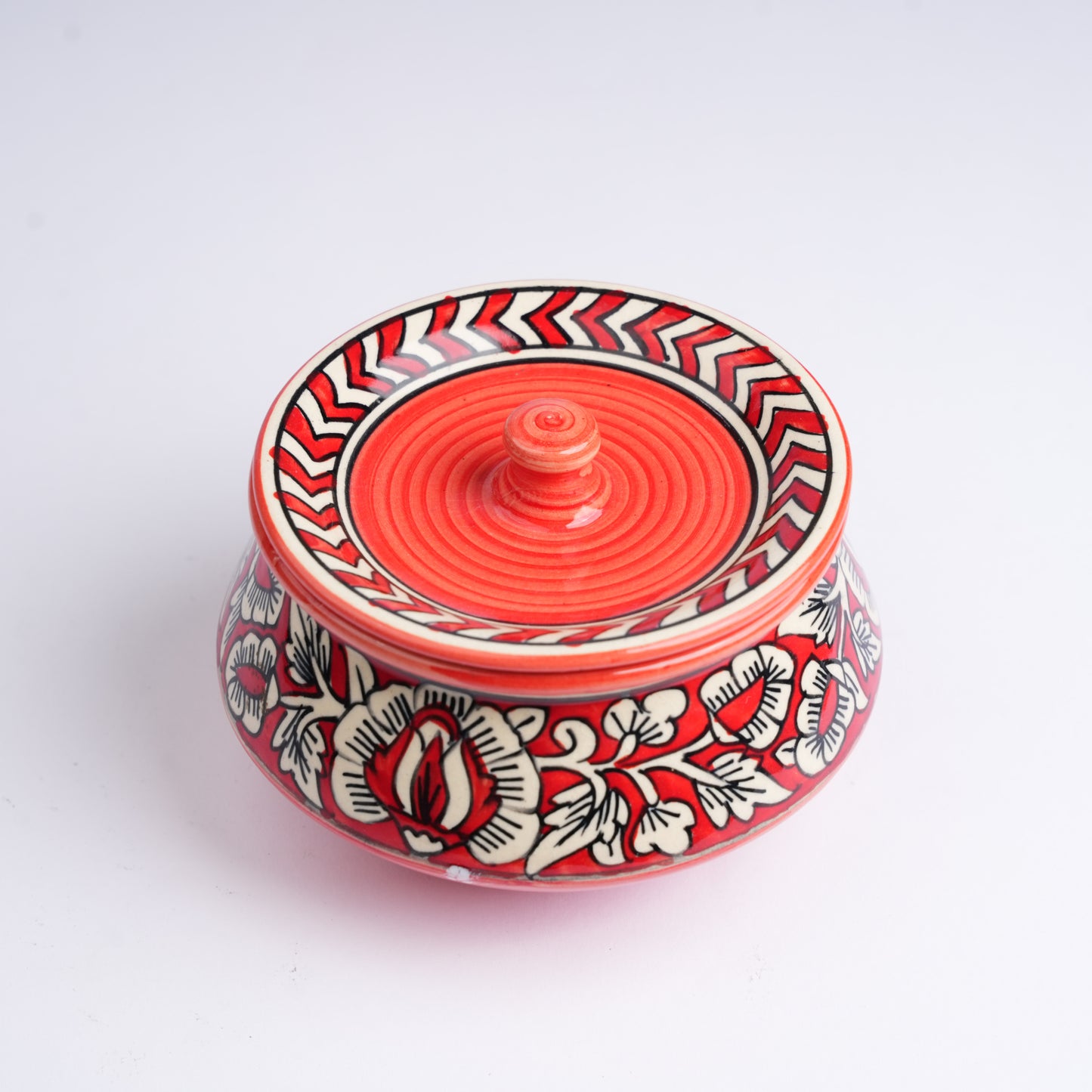 Caffeine Ceramic Stoneware Handmade Red Mughal Serving Handi with Lid -Set of 4 - Caffeine Premium Stoneware