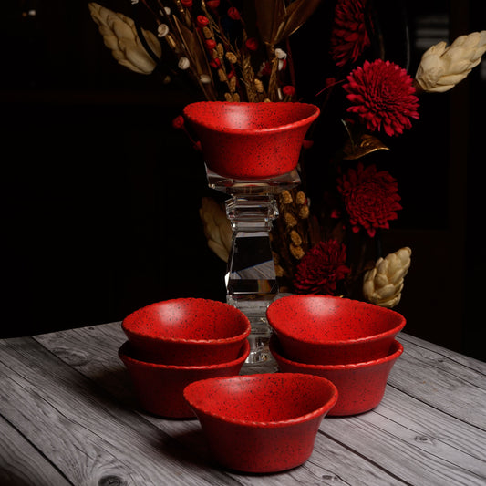 Caffeine Ceramic Handmade Red Matte Katori Bowl (Set of 6) - Caffeine Premium Stoneware