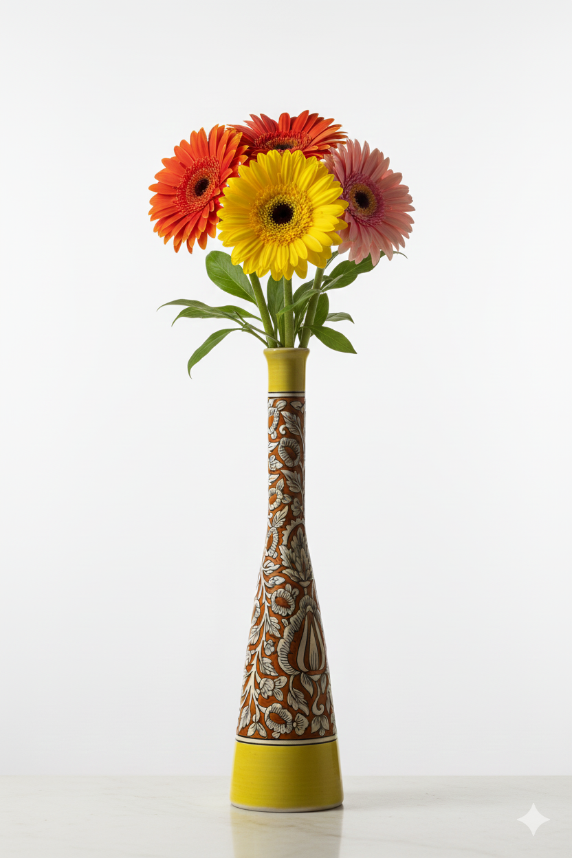 Red_Yellow_Mughal_Straight_Vase - Caffeine Premium Ceramic