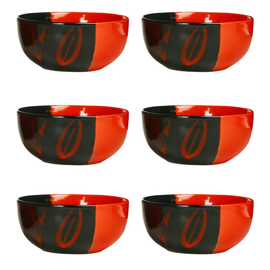 Caffeine Ceramic Handmade Glossy Red and Black Bamboo Glossy Soup Bowls with spoon Set 6 - Caffeine Premium Stoneware