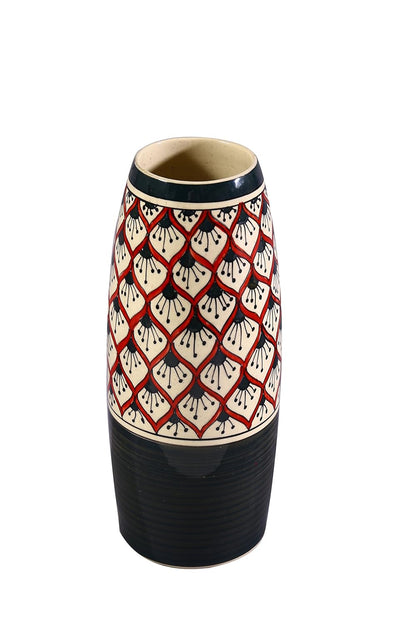 Caffeine Ceramic Handmade Red and Black Morocco Flower vase (Set of 1)
