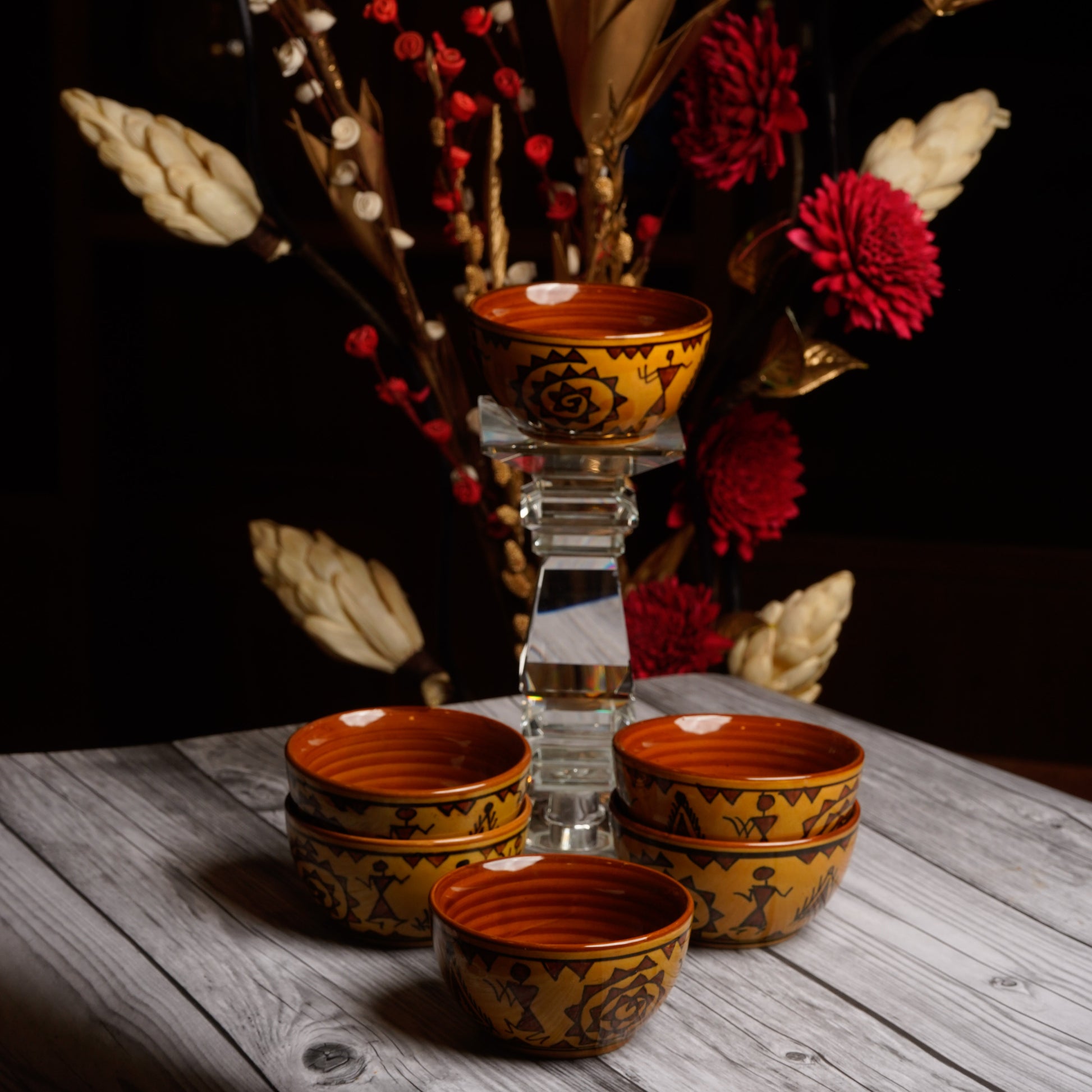 Caffeine Ceramic Handmade Brown Mustard Romani Katori Bowls (Set of 6) - Caffeine Premium Stoneware