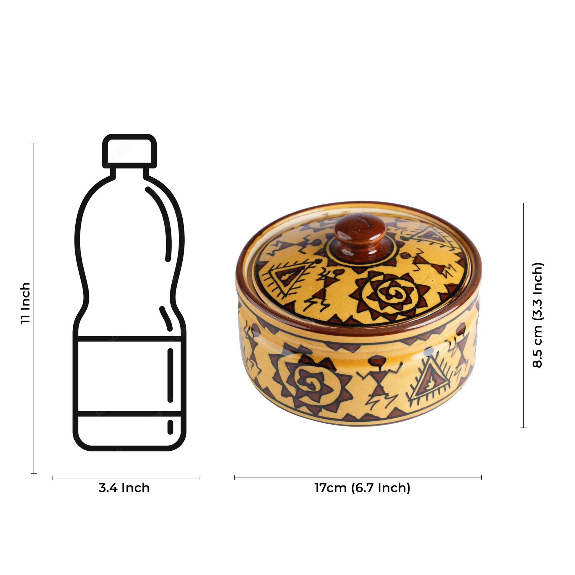 Caffeine Ceramic Handmade Mustard Romani Serving Casserole with Lid (Set of 3) - Caffeine Premium Stoneware